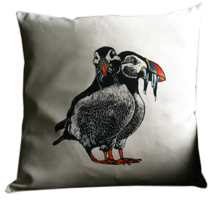 colour puffin cushion